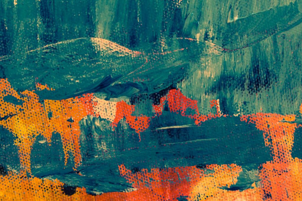 Dynamic abstract acrylic painting with bold teal and orange hues, perfect for artistic backgrounds.