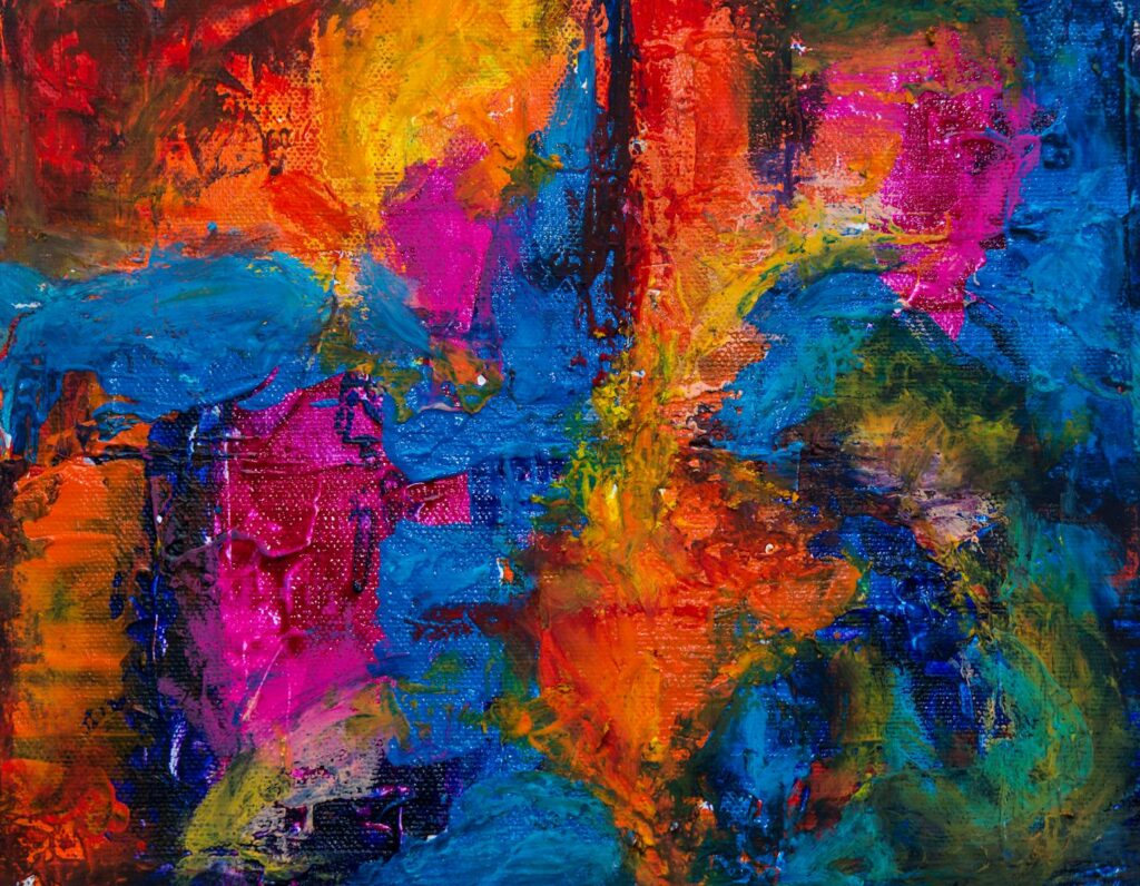 Colorful abstract painting with vibrant hues, acrylic texture.