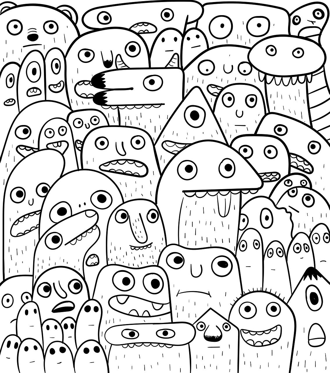doodles, monsters, creatures, hand-drawn, characters, group, cartoon, cute, comic, line drawings, line art, cartoon, cartoon, cartoon, cartoon, cartoon, line art, line art