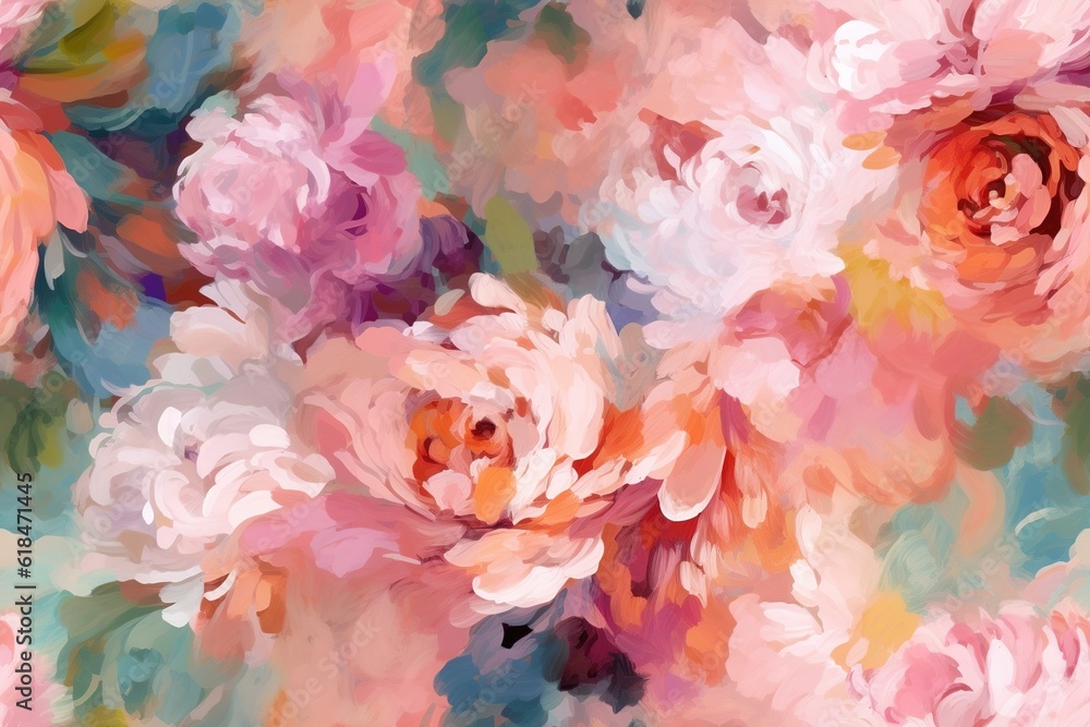 fond illustré floral AI, aspect peinture de fleurs et pétales abstrait en arrière-plan coloré et doux